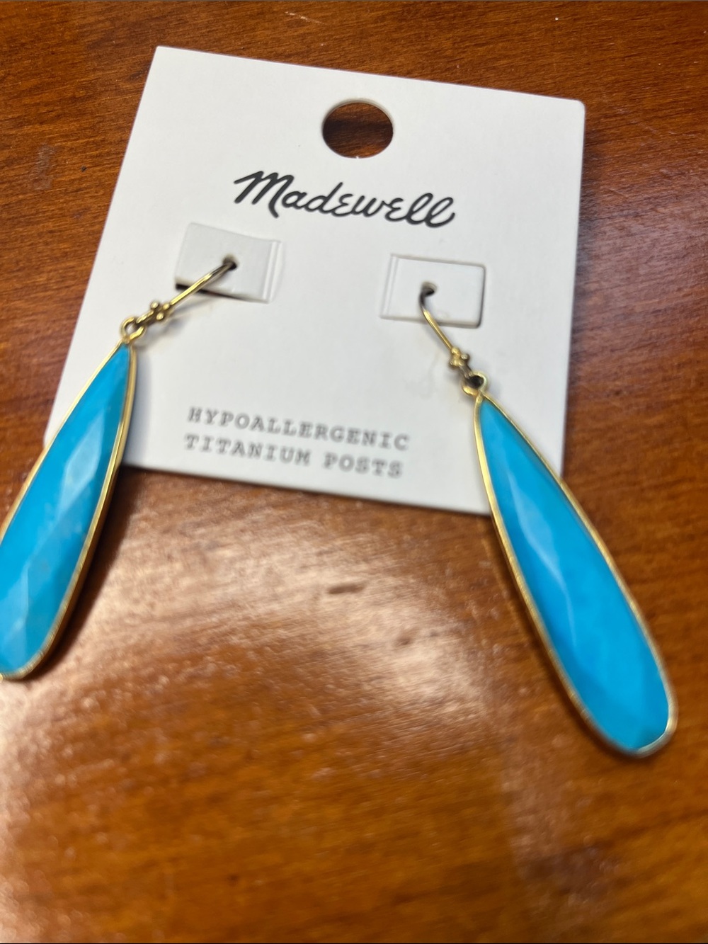 NWT Madewell Turquoise Faceted Teardrop Dangle Earrings Hypoallergenic Titan - Picture 2 of 4